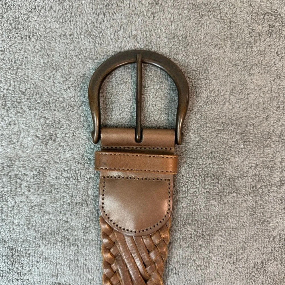 Linea Pelle Collection Brown Braided Leather Belt Handmade Bronze Buckle LP06010